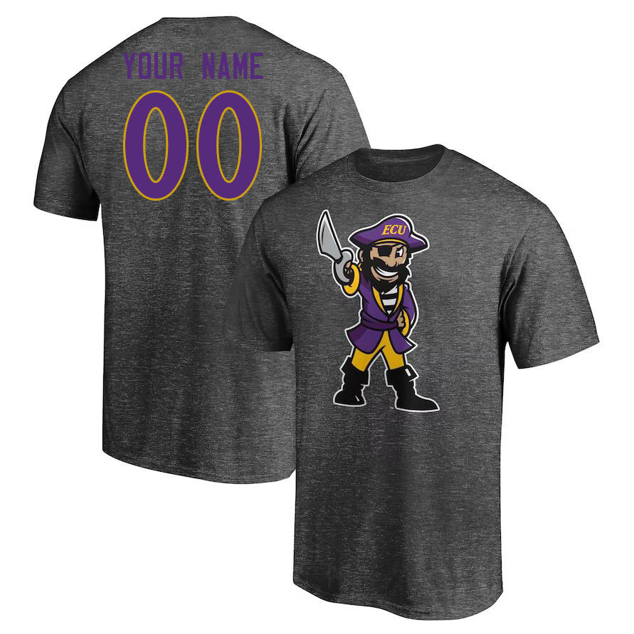Custom ECU Pirates Name And Number College Tshirt-Gray - Click Image to Close